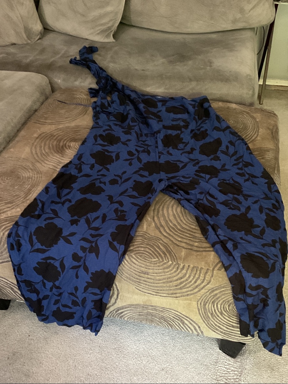 Women's Blue Floral Wide-Leg Jumpsuit
